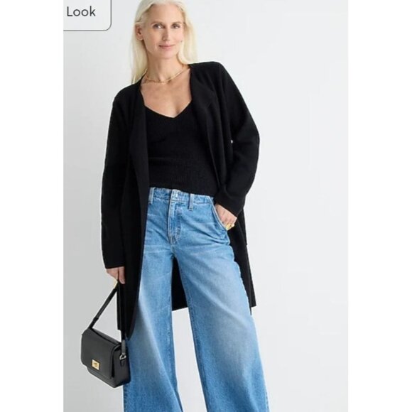 J. Crew Black Juliette Sweater Blazer Collarless Open long cardigan Plus size 2X - Picture 1 of 8